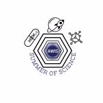 Logo featuring a central hexagon with AWIS inside, surrounded by science icons: a DNA segment, a rocket, and a molecule structure. Text below reads “SUMMER OF SCIENCE.”.