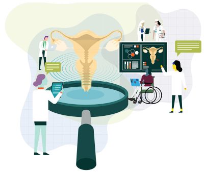 illustration of doctors doing pelvic imaging