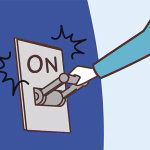 Illustration of a hand flipping a large switch, symbolizing code switching