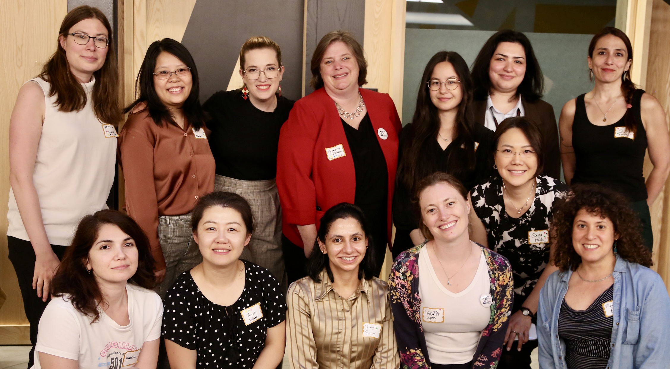 From left to right: Martina Chiacchiaretta, PhD (Events Committee Co-Chair), Erika Minetti, MS (Communications Committee Co-Chair), Seda Salar, PhD (Communications and Events Committee Co-Chair), Pamela Klecki, MSc (Events Committee Co-Chair), Vidhya Vijayakumar, PhD (Communications Committee Co-Chair), Yolande Athaide, BSc, MBA, JD, CFAR (Treasurer), Yael Zigelman, MSc (President), Angeliki Rigos, PhD (Past President and Leadership Committee Co-Chair), Marina Mattos, PhD (Vice-President and Mentoring Committee Co-Chair), Ana Bozas, PhD (Outreach and Engagement Committee Co-Chair), Maru Colbert, PhD (Diversity, Equity, and Inclusion Committee Co-Chair)