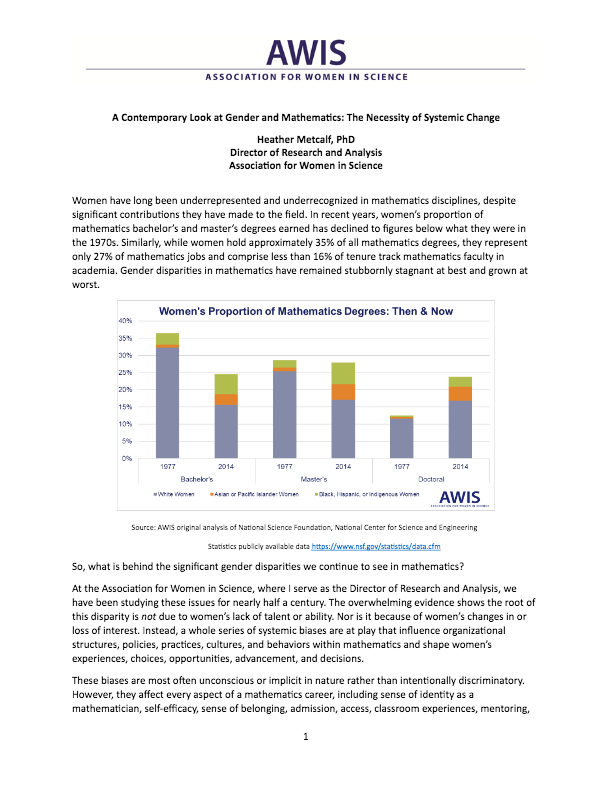 A Contemporary Look at Gender and Mathematics: