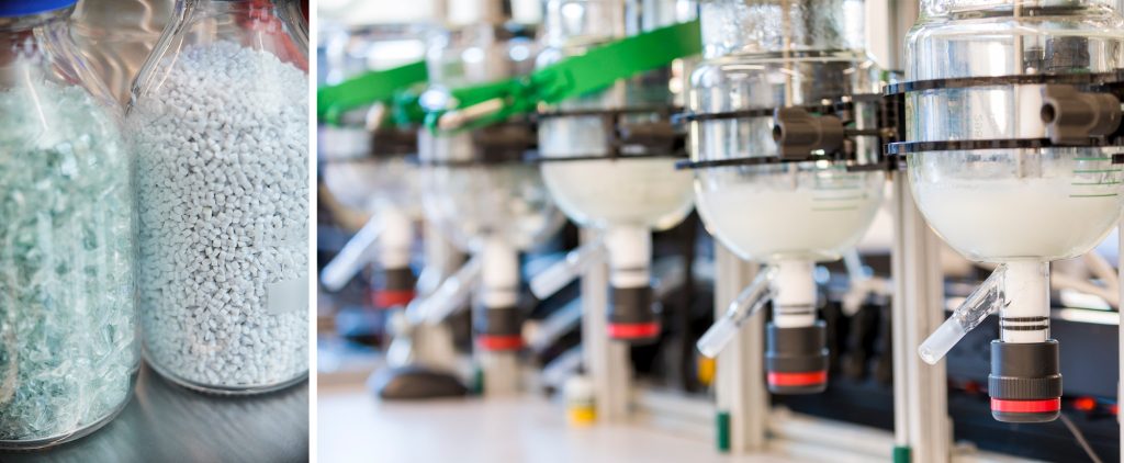 Bottle Flake and New PET Plastic. Protein Evolution conducts tests with various plastic waste material and their engineered enzymes.