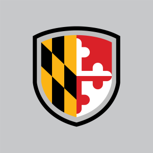 the shiled of University of Maryland Baltimore County - yellow and black checks on the left, red and white on the right